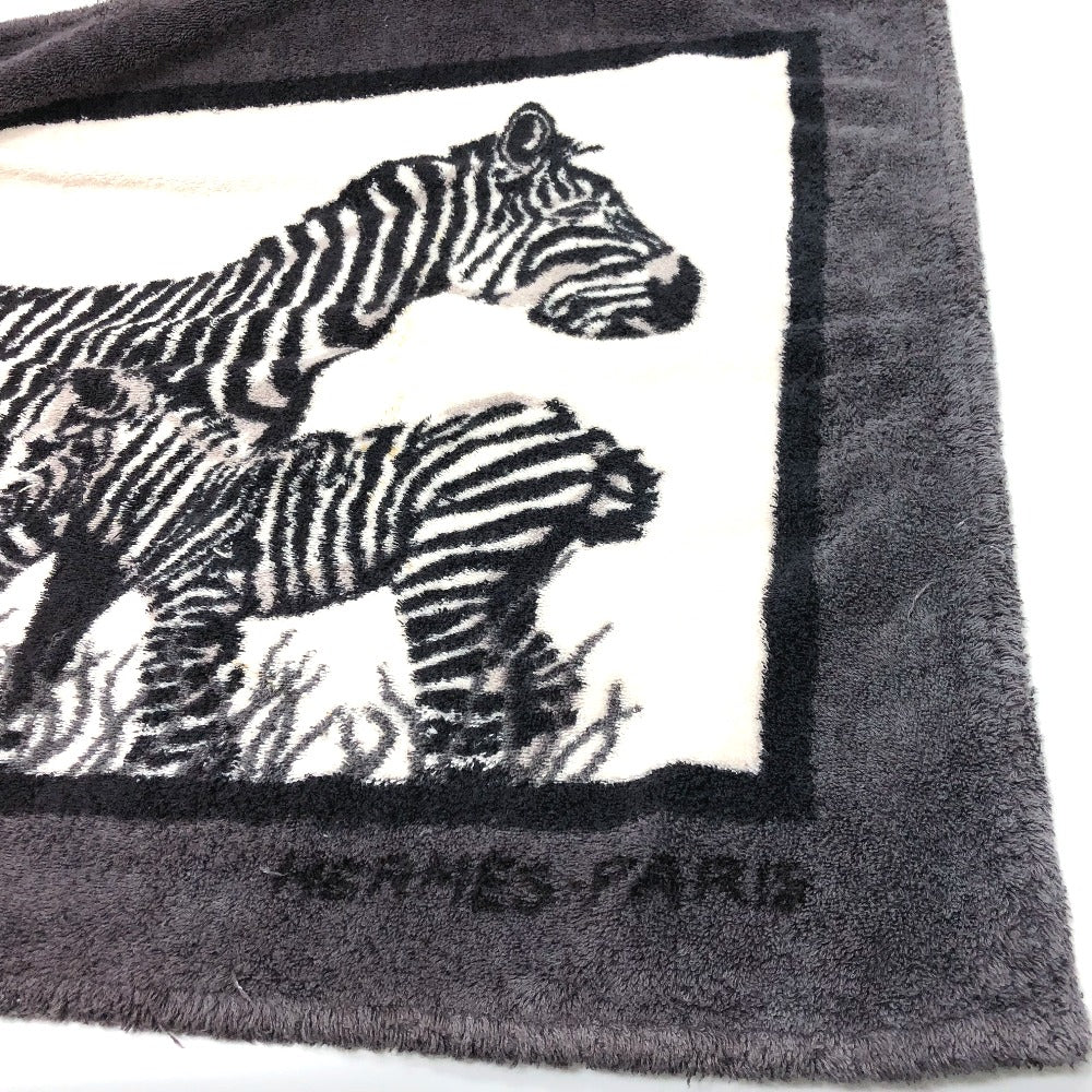HERMES Zebra Print Towel Blanket, Cotton, Unisex, Black