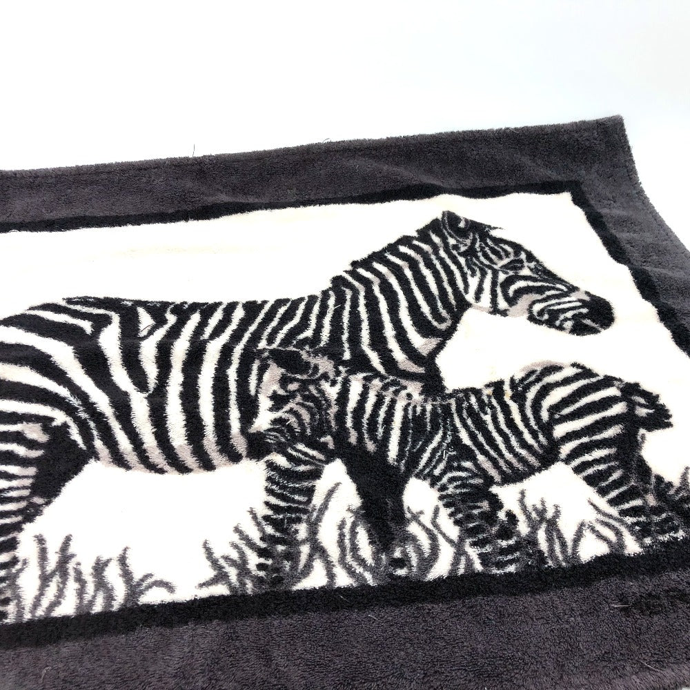 HERMES Zebra Print Towel Blanket, Cotton, Unisex, Black