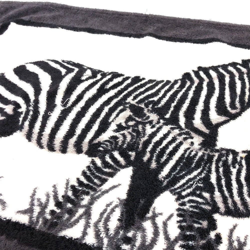 HERMES Zebra Print Towel Blanket, Cotton, Unisex, Black