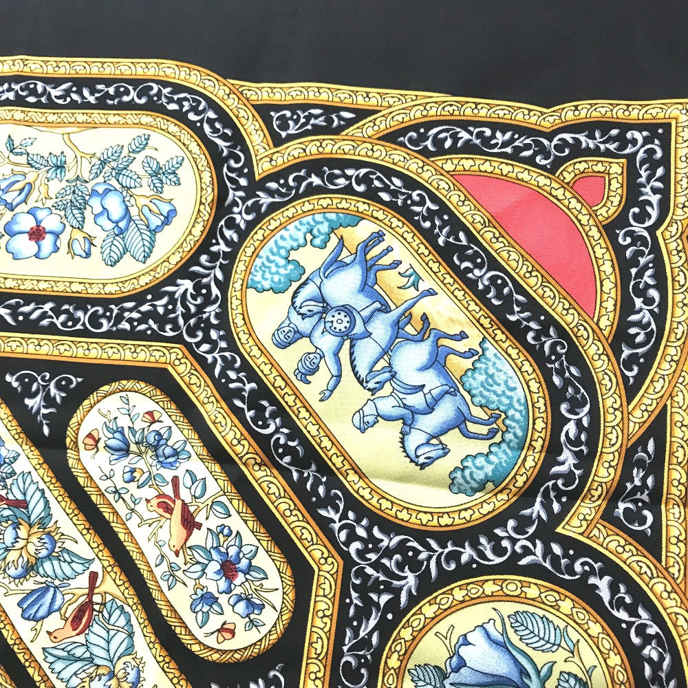 HERMES QALAMDAN Carré 90 Scarf, Silk, Women's, Black