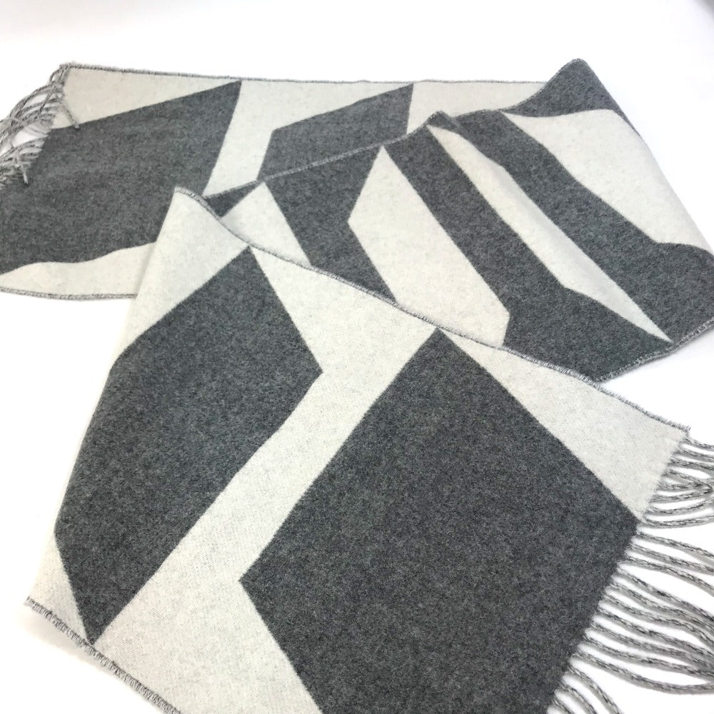 HERMES カザック・オプティック フリンジ バイカラー マフラー カシミヤ レディース グレー×ホワイト - brandshop-reference