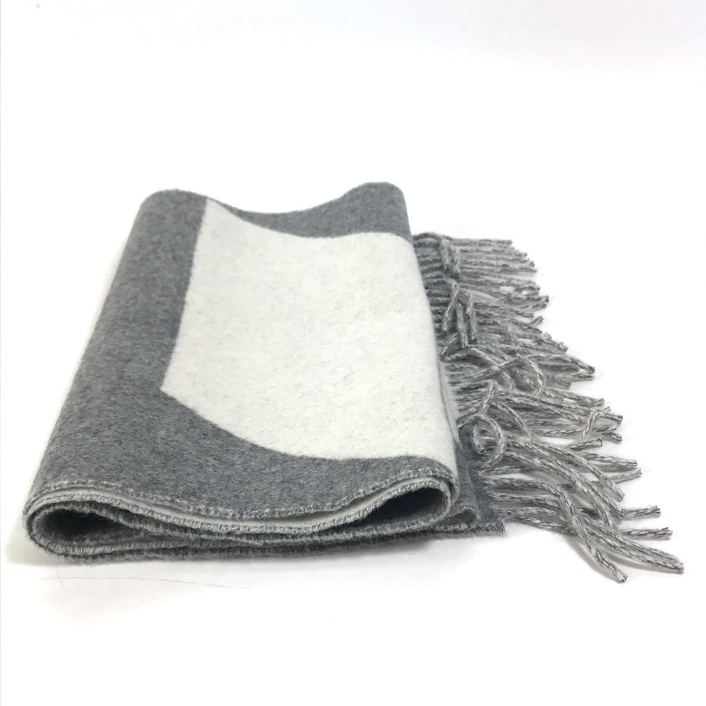 HERMES カザック・オプティック フリンジ バイカラー マフラー カシミヤ レディース グレー×ホワイト - brandshop-reference