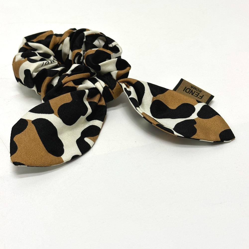 FENDI Leopard Print Hair Accessory, Silk Scrunchie, Women's, Brown