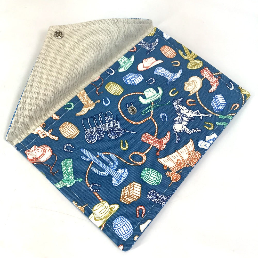 HERMES Flat Western Company GM Envelope Case Pouch Cotton Women's Blue