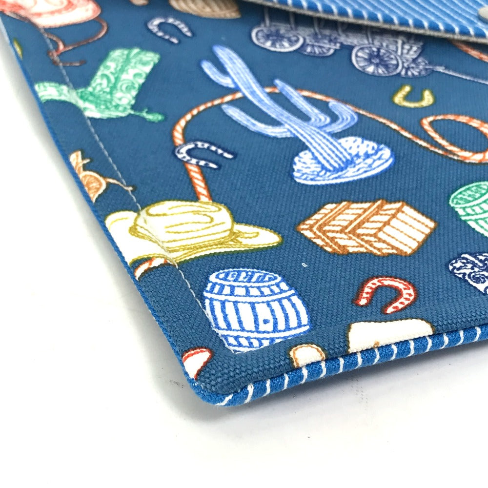 HERMES Flat Western Company GM Envelope Case Pouch Cotton Women's Blue
