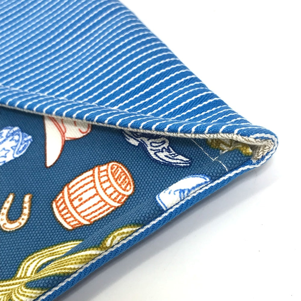 HERMES Flat Western Company GM Envelope Case Pouch Cotton Women's Blue