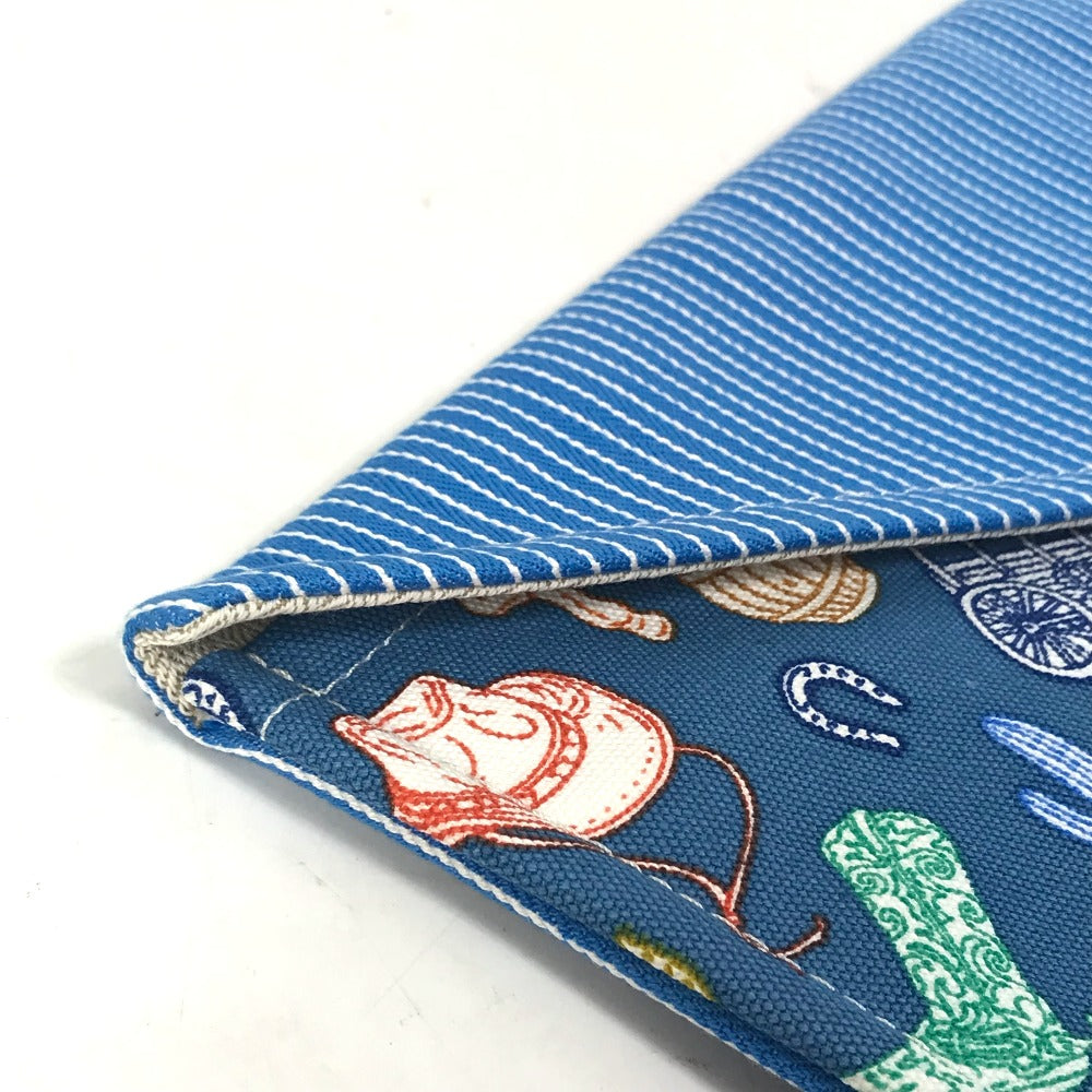 HERMES Flat Western Company GM Envelope Case Pouch Cotton Women's Blue