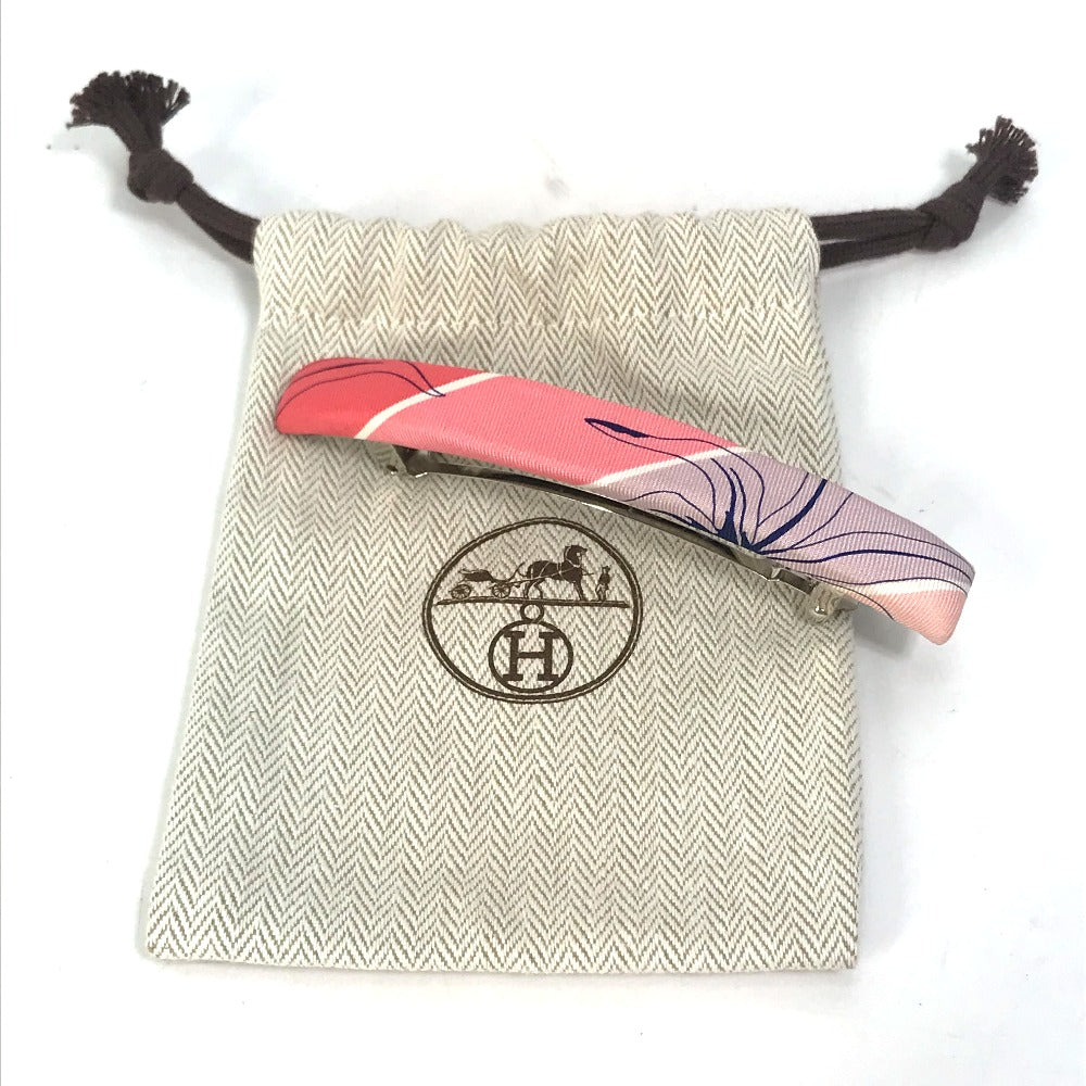 HERMES Hair Accessory, All-Over Print, Silk Barrette, Women's, Pink