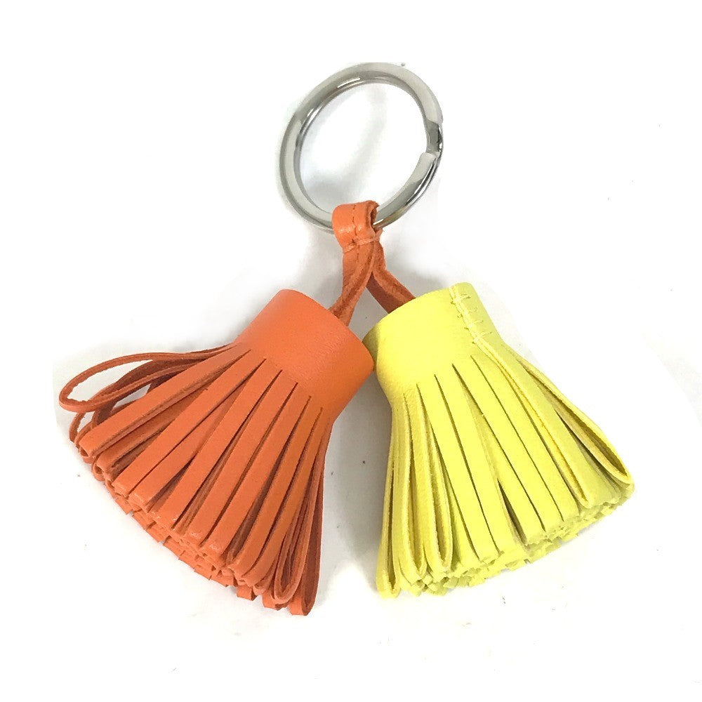 HERMES Fringe Carmen Unodos Bag Charm Key Ring Keychain Anjo Miro Women's Orange x Yellow