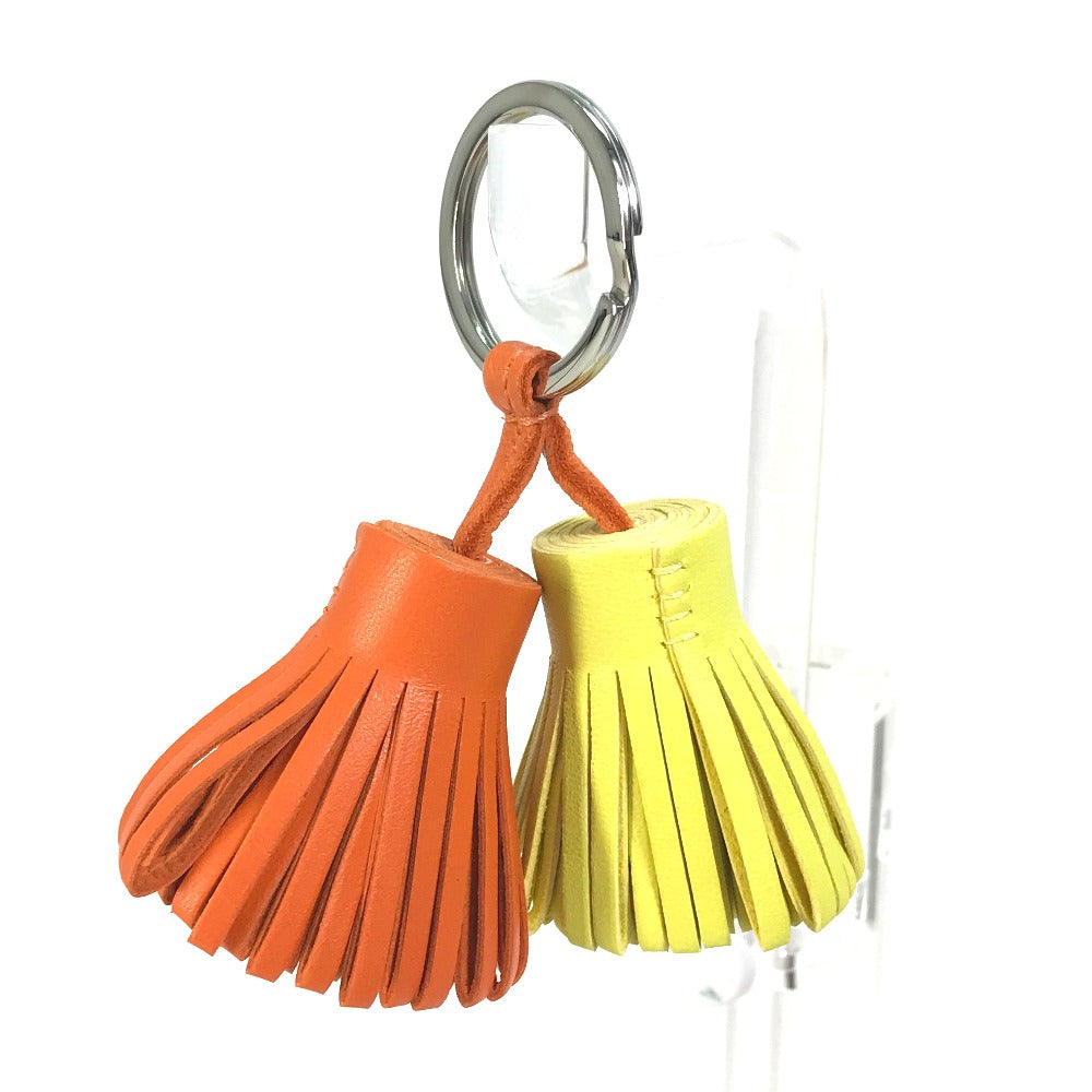 HERMES Fringe Carmen Unodos Bag Charm Key Ring Keychain Anjo Miro Women's Orange x Yellow
