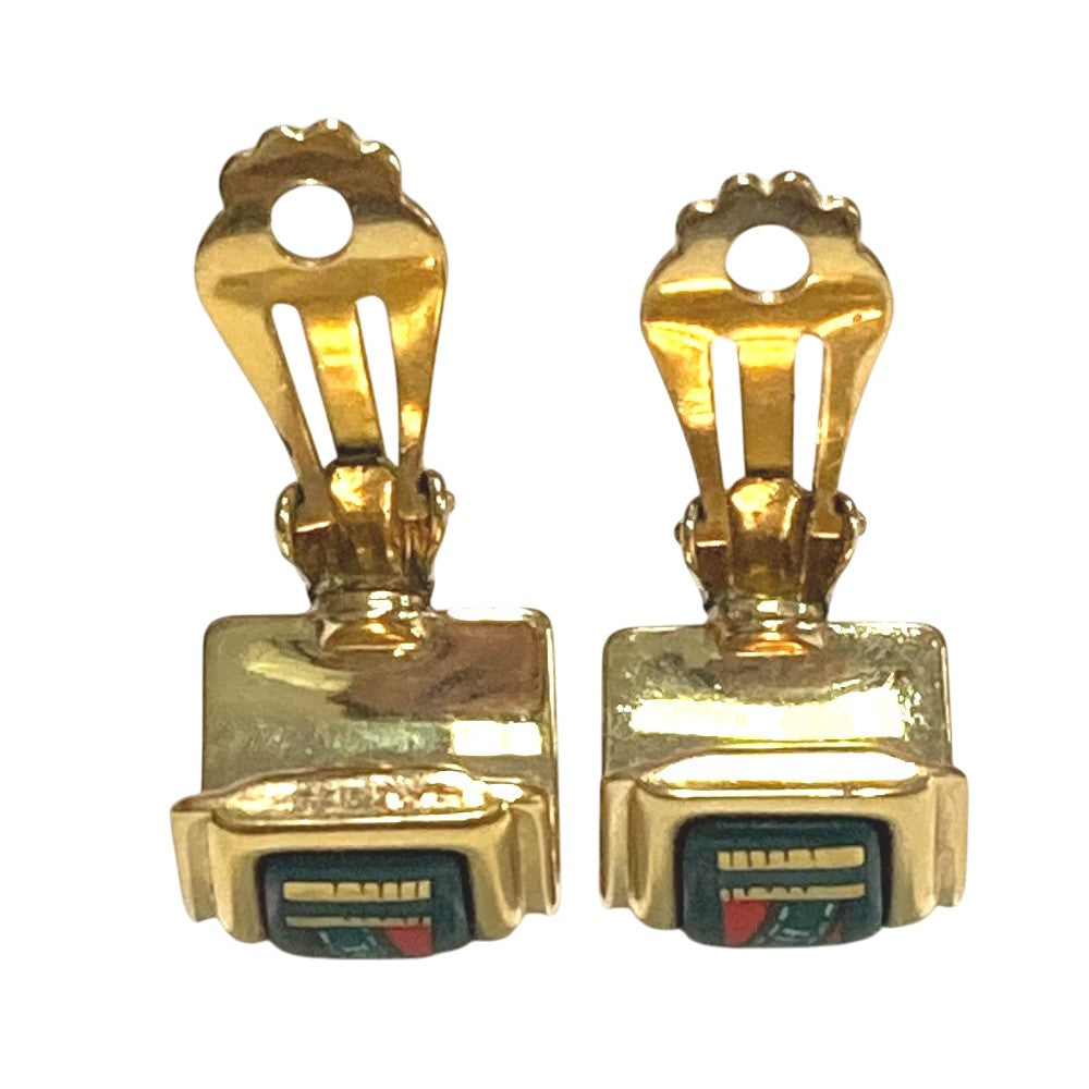 HERMES Accessories Emile Accessories Earrings Gold Plated Green/Gold Used