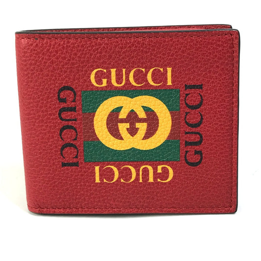 GUCCI 496309 GUCCI プリント ヴィンテージ ロゴ 札入れ カードケース 2つ折り財布 レザー ユニセックス