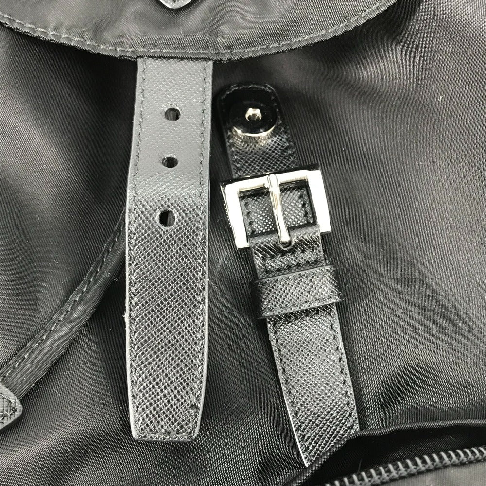 PRADA 1BZ032 Logo Plate Triangle Logo Backpack, Nylon/Leather, Women's, Black