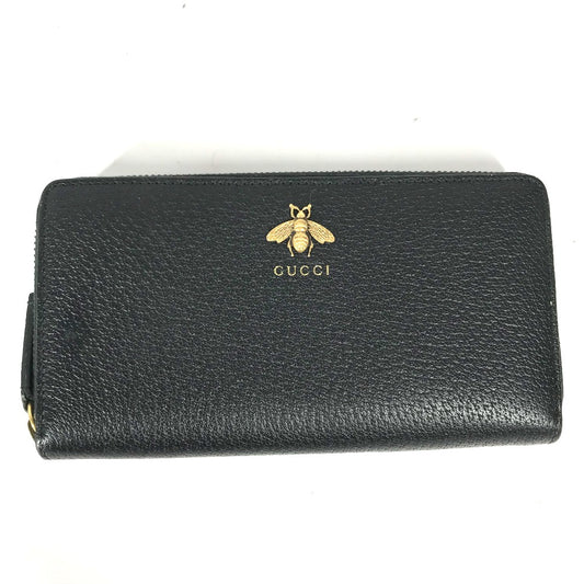 GUCCI 523667 ビー BEE ラウンドファスナー ロングウォレット 長財布 レザー レディース