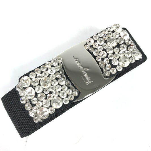 Salvatore Ferragamo Logo Vara Ribbon Rhinestone Hair Ornament Hair Clip Barrette Nylon Women's Black