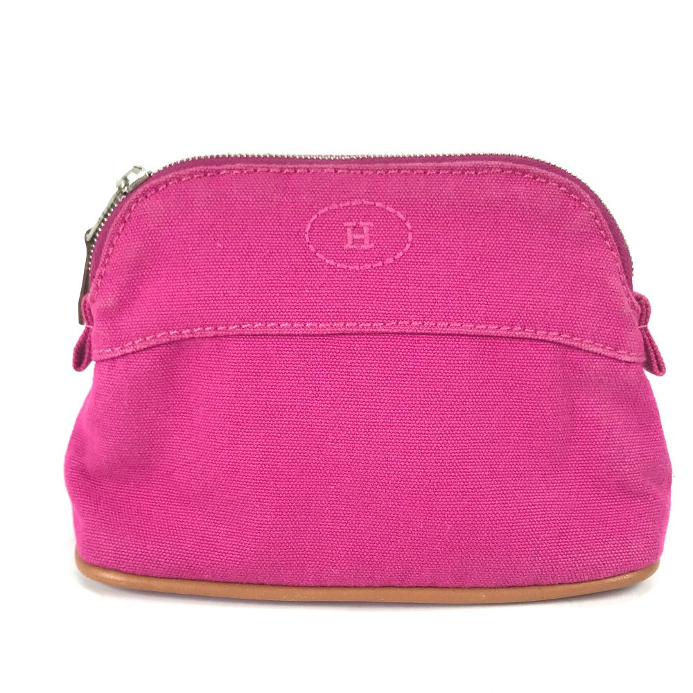 HERMES Bolide Mini Makeup Pouch, Canvas, Women's, Pink