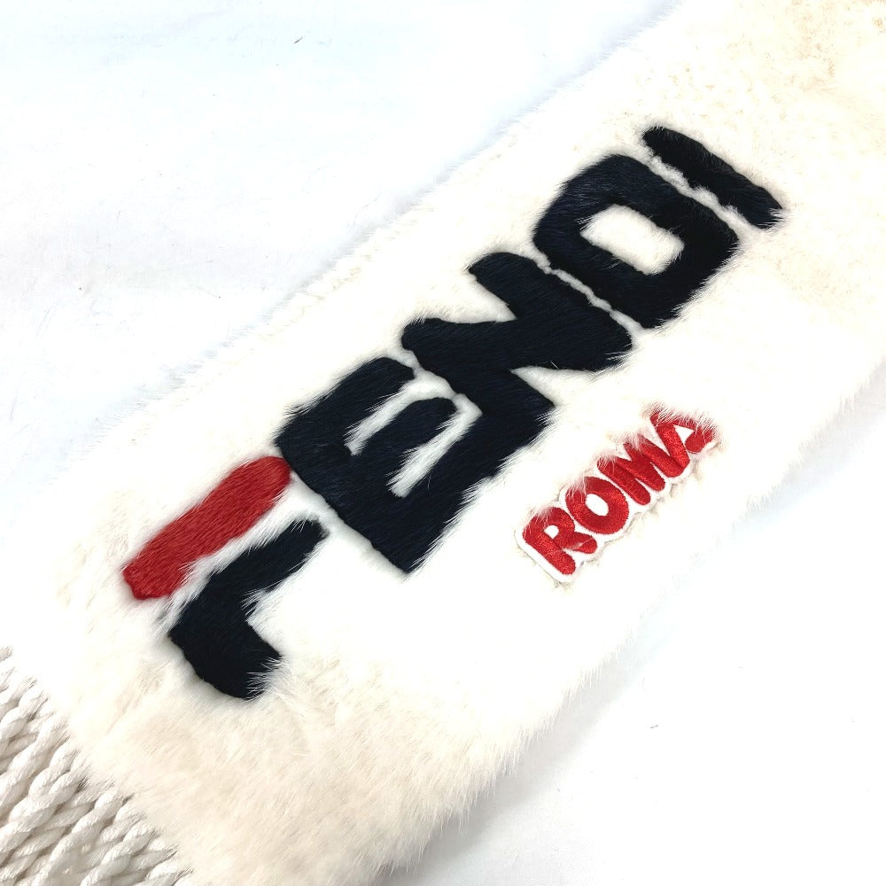 FENDI FNG477 FILA collaboration logo fur stole/fringe scarf in white for women