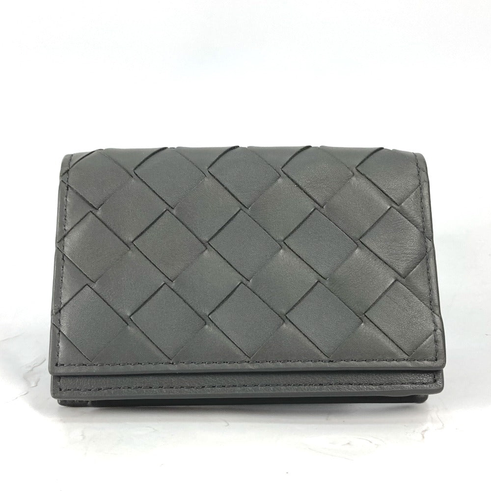 BOTTEGA VENETA 605720 Bifold Intrecciato Leather Pass Case/Business Card Case for Men, Gray