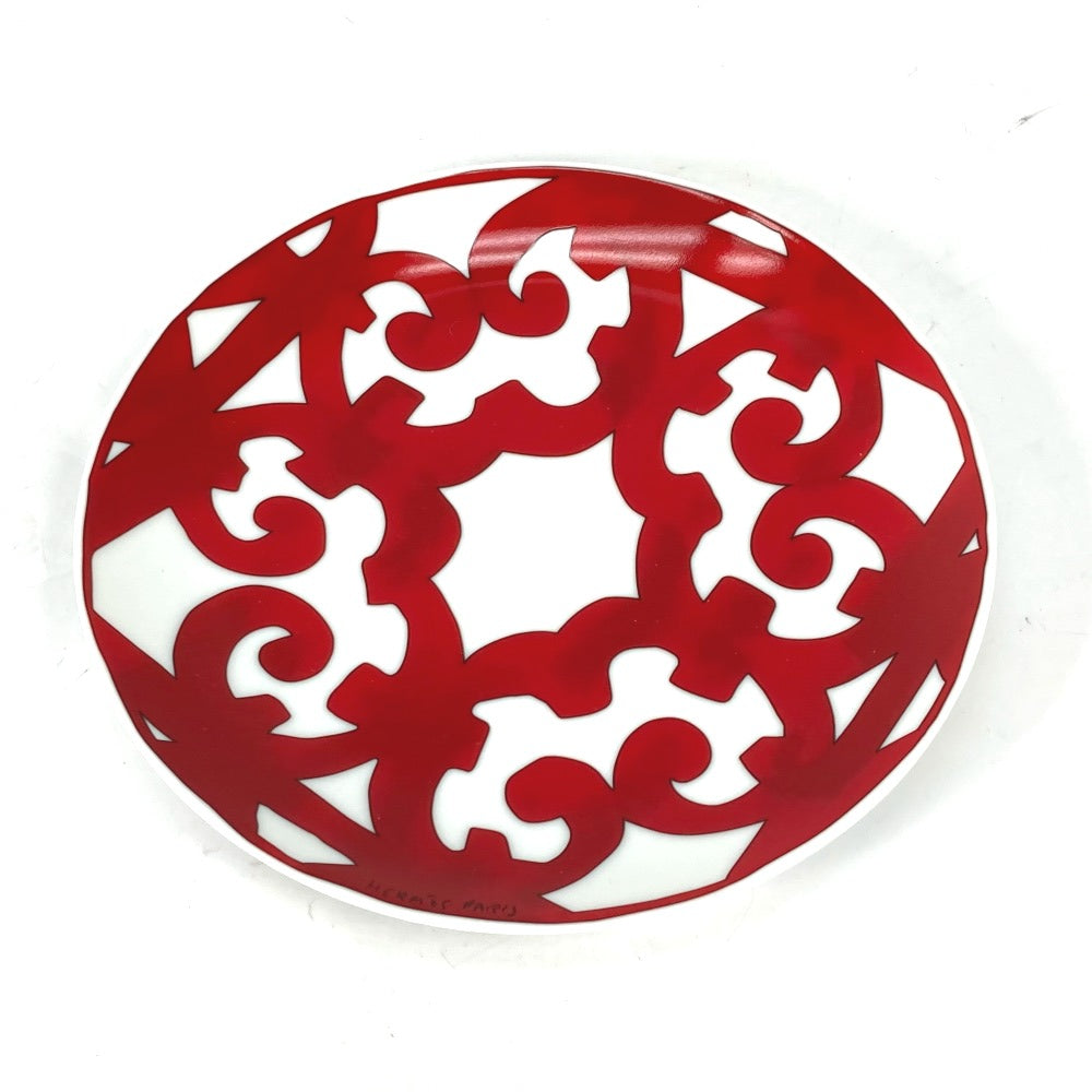HERMES 17cm Gadalquivir No. 3 Plate, Ceramic Bread Plate, Dish Plate, Unisex, Red and White