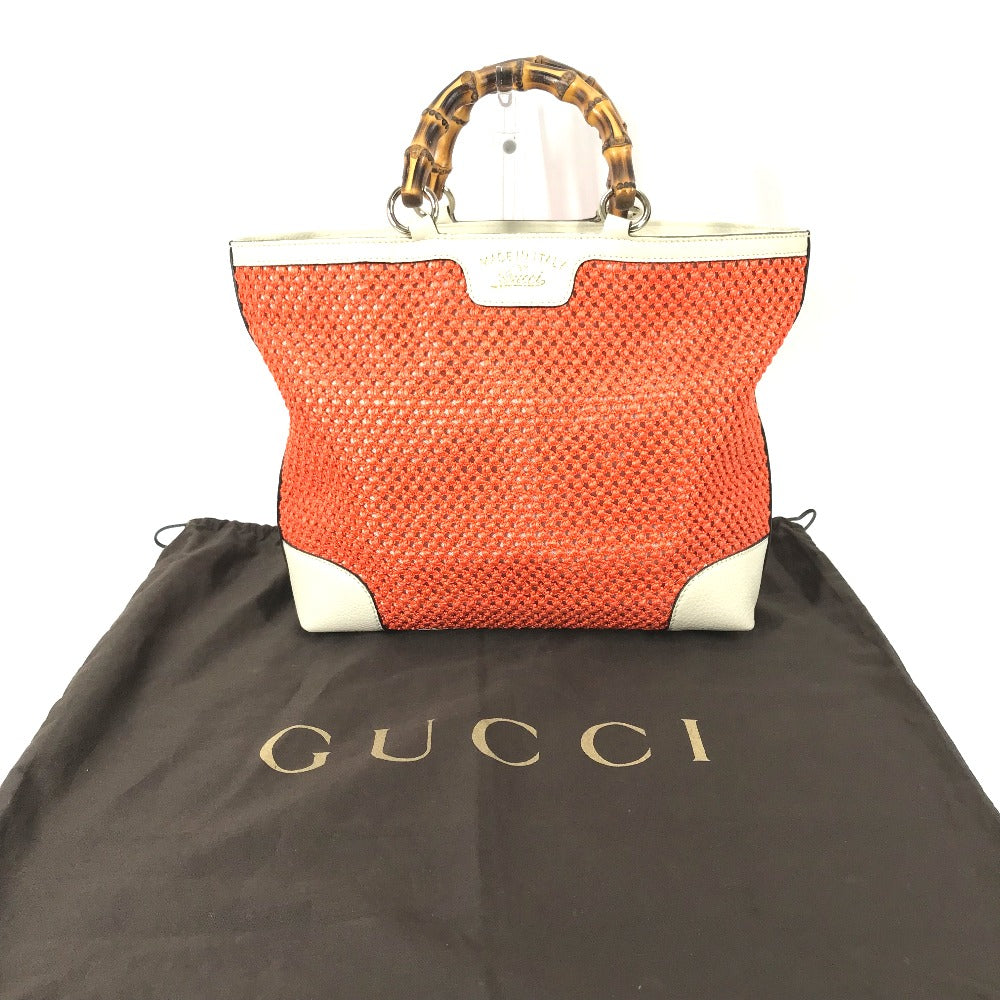 GUCCI 338965 メッシュ ストロー バンブー トートバッグ カバン ...