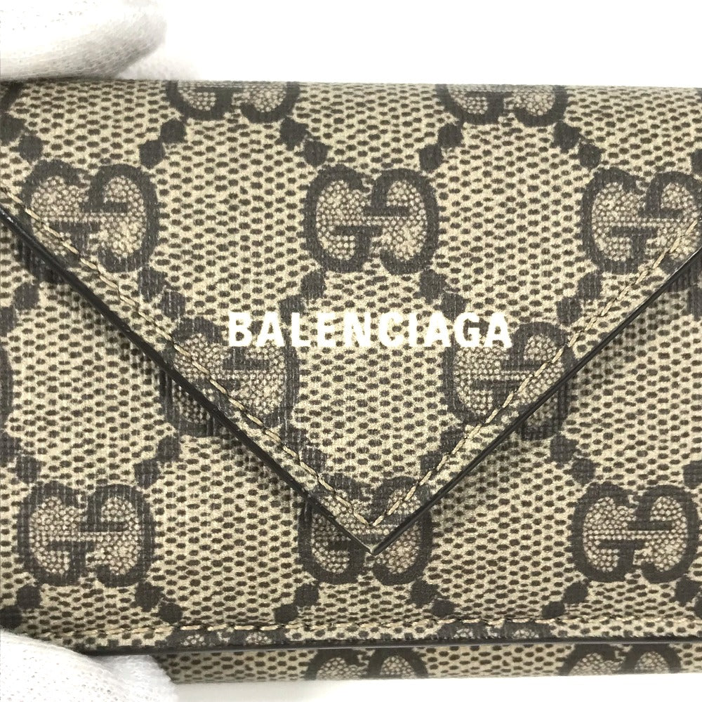 GUCCI 681704 BALENCIAGA Paper Mini Wallet, The Hacker Project Trifold Wallet, GG Supreme Canvas, Unisex, Beige