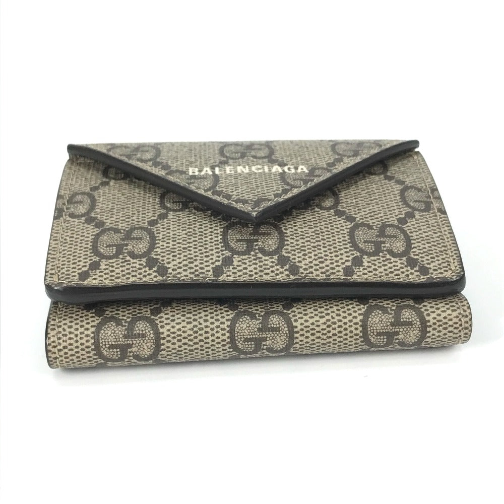 GUCCI 681704 BALENCIAGA Paper Mini Wallet, The Hacker Project Trifold Wallet, GG Supreme Canvas, Unisex, Beige