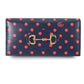 GUCCI 621892 Horsebit 1955 Dot Chain Wallet Shoulder Bag/Crossbody Wallet Leather Women's Navy x Red