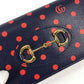 GUCCI 621892 Horsebit 1955 Dot Chain Wallet Shoulder Bag/Crossbody Wallet Leather Women's Navy x Red