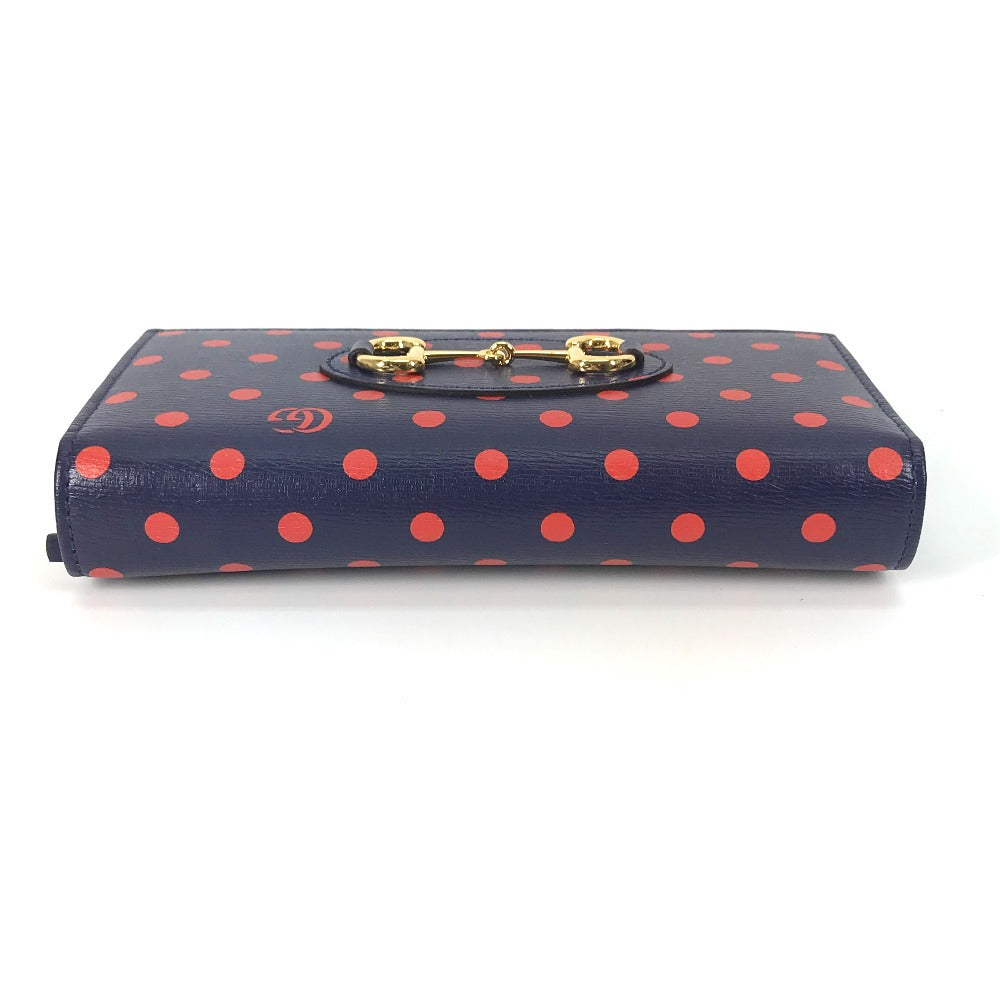 GUCCI 621892 Horsebit 1955 Dot Chain Wallet Shoulder Bag/Crossbody Wallet Leather Women's Navy x Red