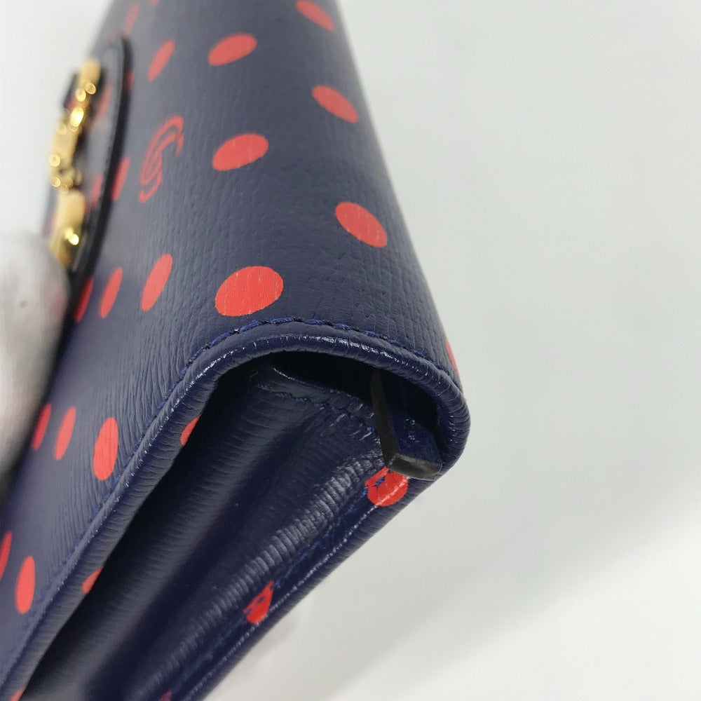 GUCCI 621892 Horsebit 1955 Dot Chain Wallet Shoulder Bag/Crossbody Wallet Leather Women's Navy x Red