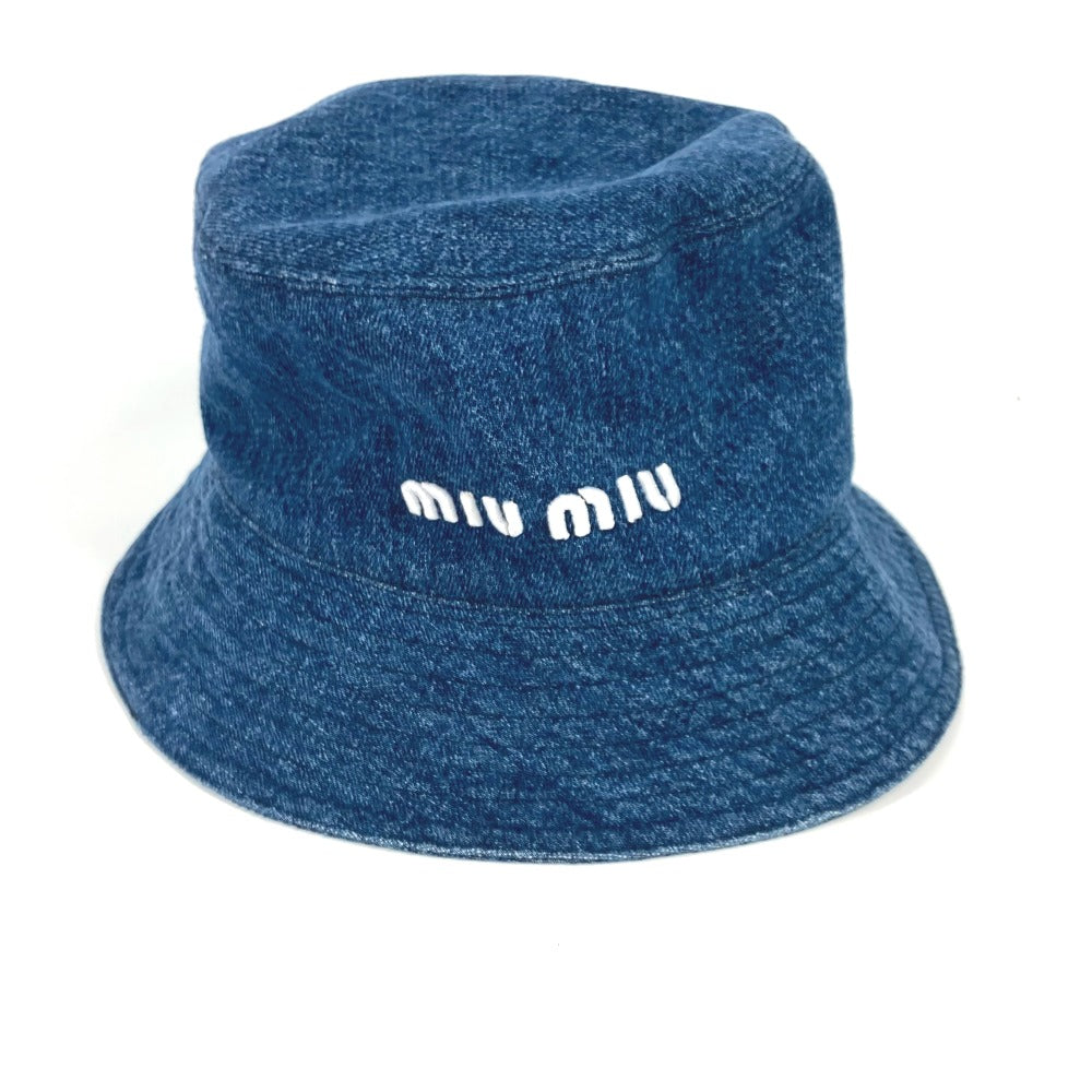 MIUMIU 5HC196 Denim Logo Bucket Hat, Bob Hat, Cotton, Women's, Blue