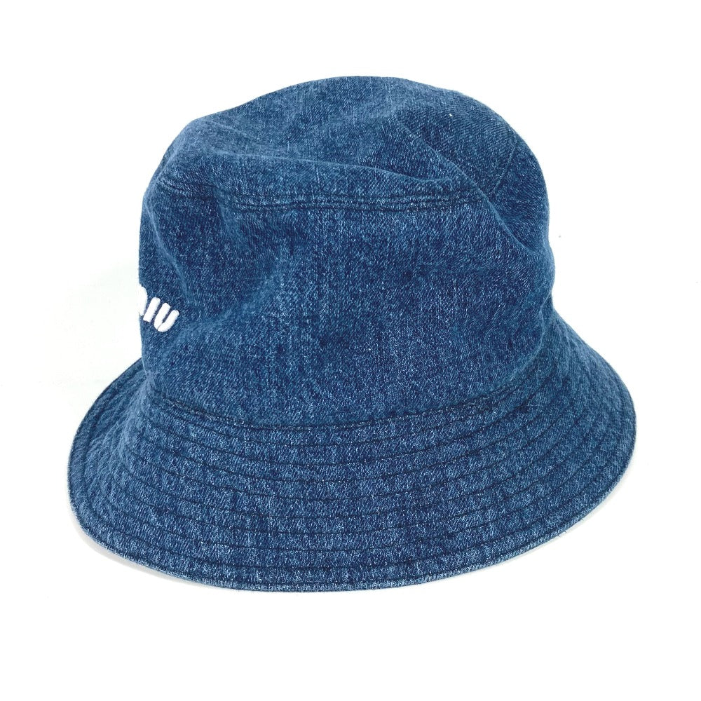 MIUMIU 5HC196 Denim Logo Bucket Hat, Bob Hat, Cotton, Women's, Blue