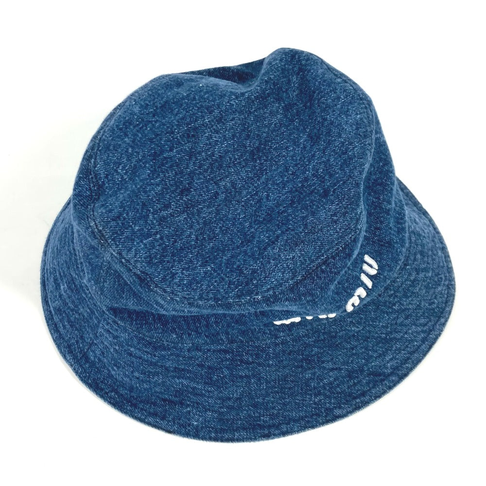 MIUMIU 5HC196 Denim Logo Bucket Hat, Bob Hat, Cotton, Women's, Blue