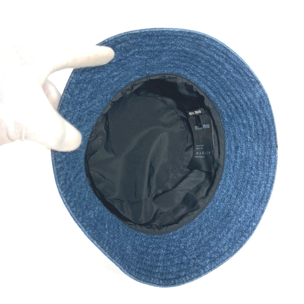 MIUMIU 5HC196 Denim Logo Bucket Hat, Bob Hat, Cotton, Women's, Blue