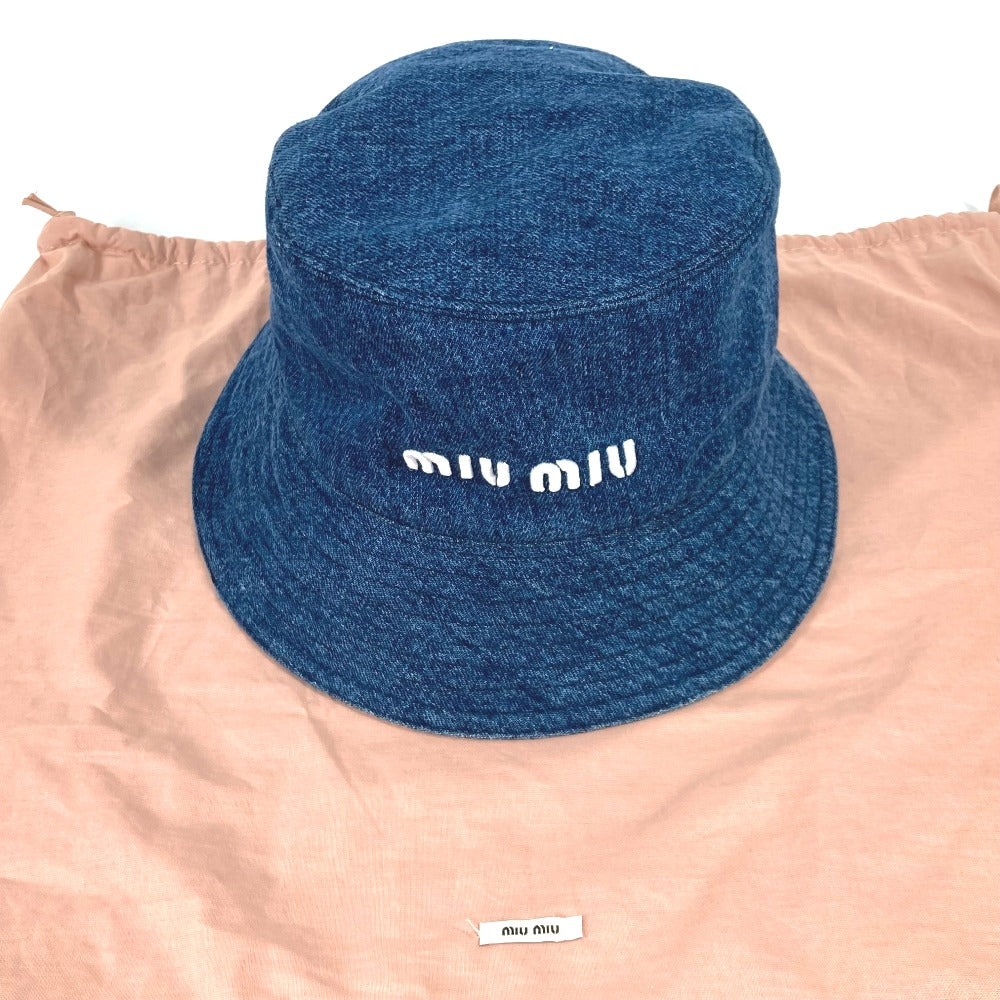 MIUMIU 5HC196 Denim Logo Bucket Hat, Bob Hat, Cotton, Women's, Blue