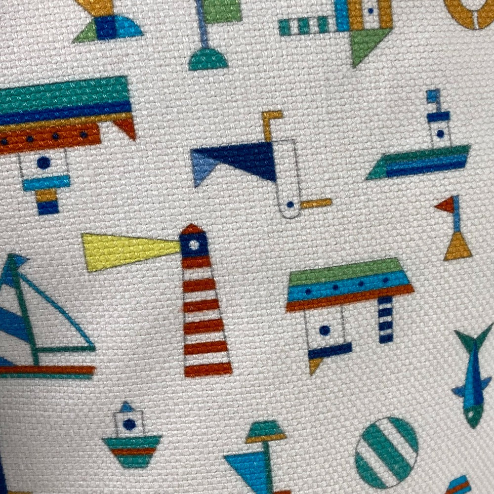 HERMES Marine Print Petit Chartier Drawstring Shoulder Bag, Cotton, Kids, White x Blue
