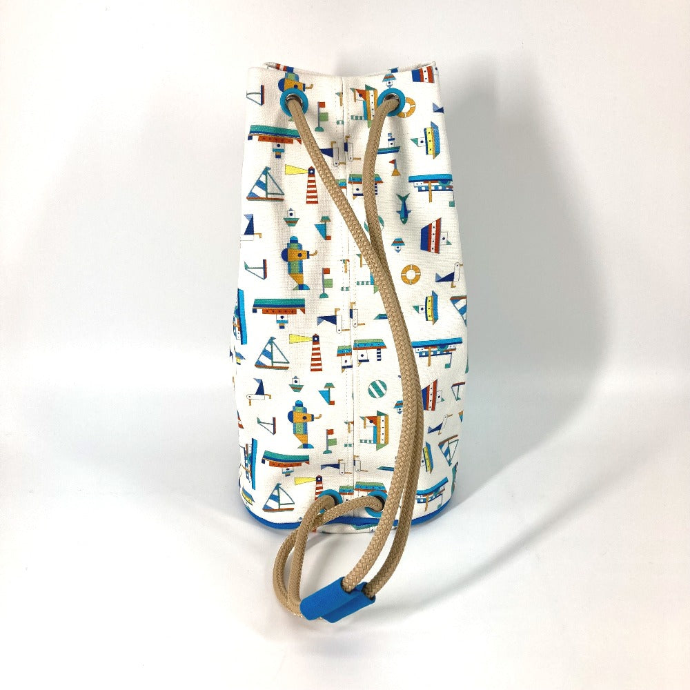 HERMES Marine Print Petit Chartier Drawstring Shoulder Bag, Cotton, Kids, White x Blue