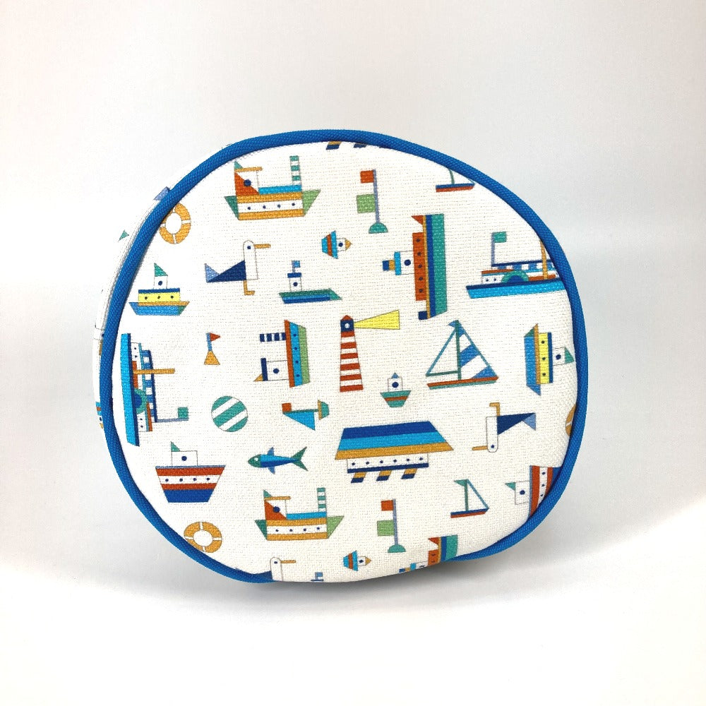 HERMES Marine Print Petit Chartier Drawstring Shoulder Bag, Cotton, Kids, White x Blue