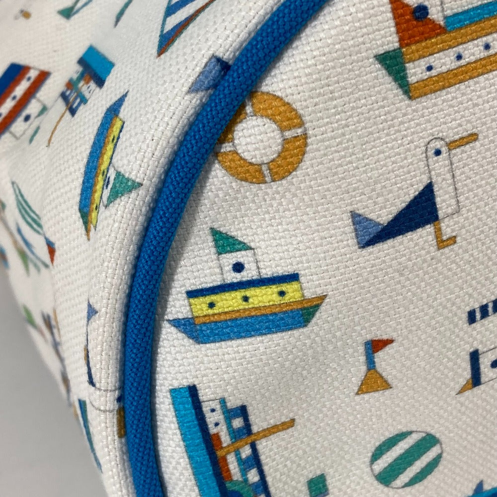 HERMES Marine Print Petit Chartier Drawstring Shoulder Bag, Cotton, Kids, White x Blue