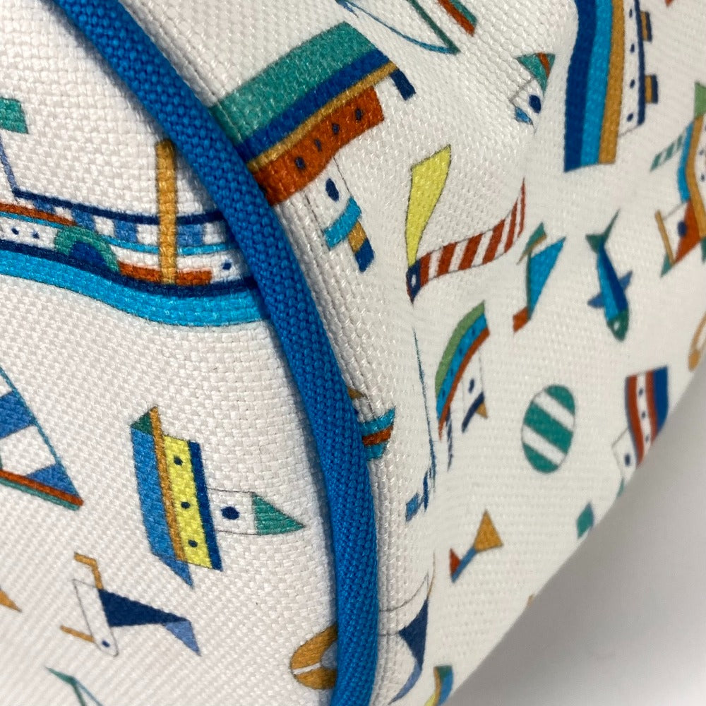 HERMES Marine Print Petit Chartier Drawstring Shoulder Bag, Cotton, Kids, White x Blue