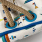 HERMES Marine Print Petit Chartier Drawstring Shoulder Bag, Cotton, Kids, White x Blue