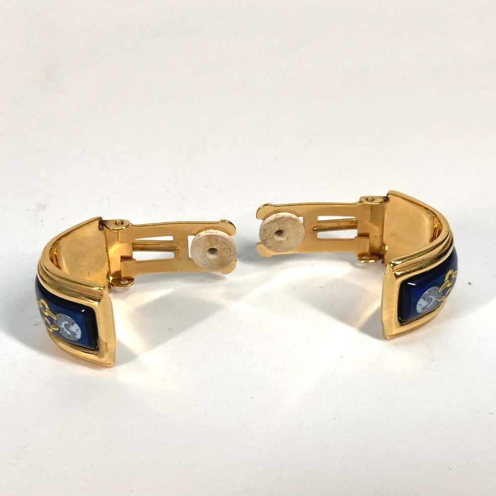 HERMES H Pattern Cloisonne Enamel Earrings GP Women's Gold and Blue