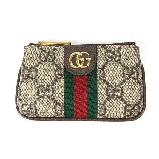 GUCCI 671722 GG Supreme Ophidia Coin Purse with Key Hook, GG Supreme Canvas, Beige, Women's