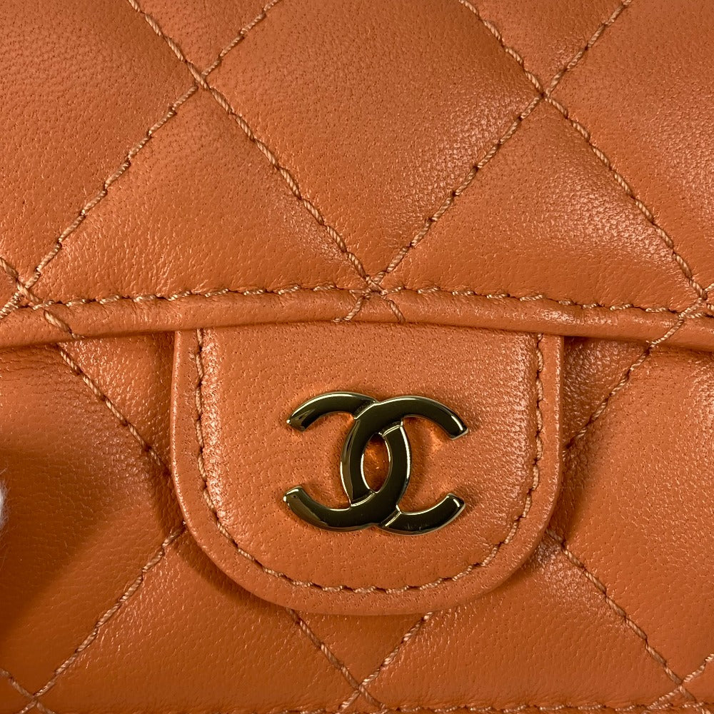 CHANEL AP0230 CC Coco Mark Matelasse Quilted Compact Wallet Tri-fold Lambskin Women's Orange