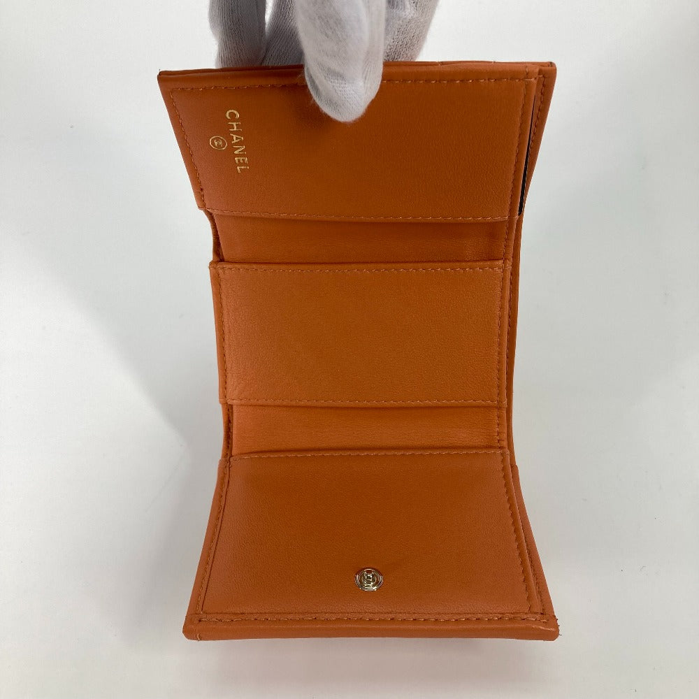 CHANEL AP0230 CC Coco Mark Matelasse Quilted Compact Wallet Tri-fold Lambskin Women's Orange