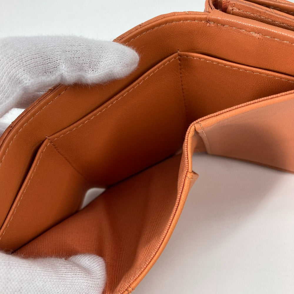 CHANEL AP0230 CC Coco Mark Matelasse Quilted Compact Wallet Tri-fold Lambskin Women's Orange