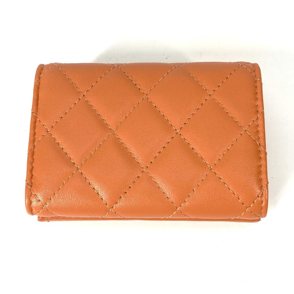 CHANEL AP0230 CC Coco Mark Matelasse Quilted Compact Wallet Tri-fold Lambskin Women's Orange