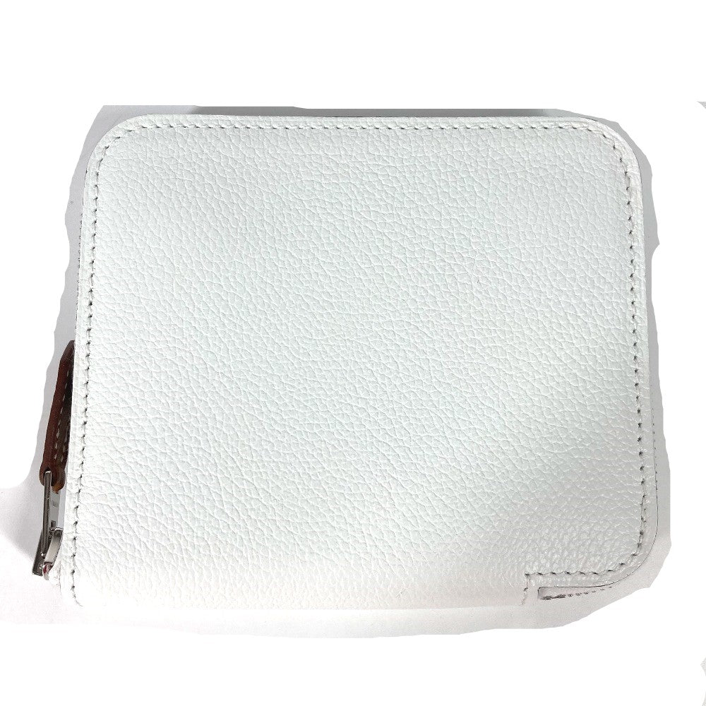 HERMES Azap Silkin Compact Coin Purse Wallet Leather Women's White