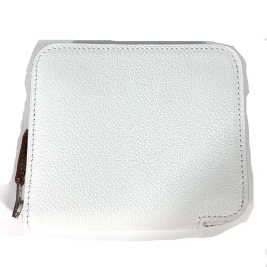 HERMES Azap Silkin Compact Coin Purse Wallet Leather Women's White