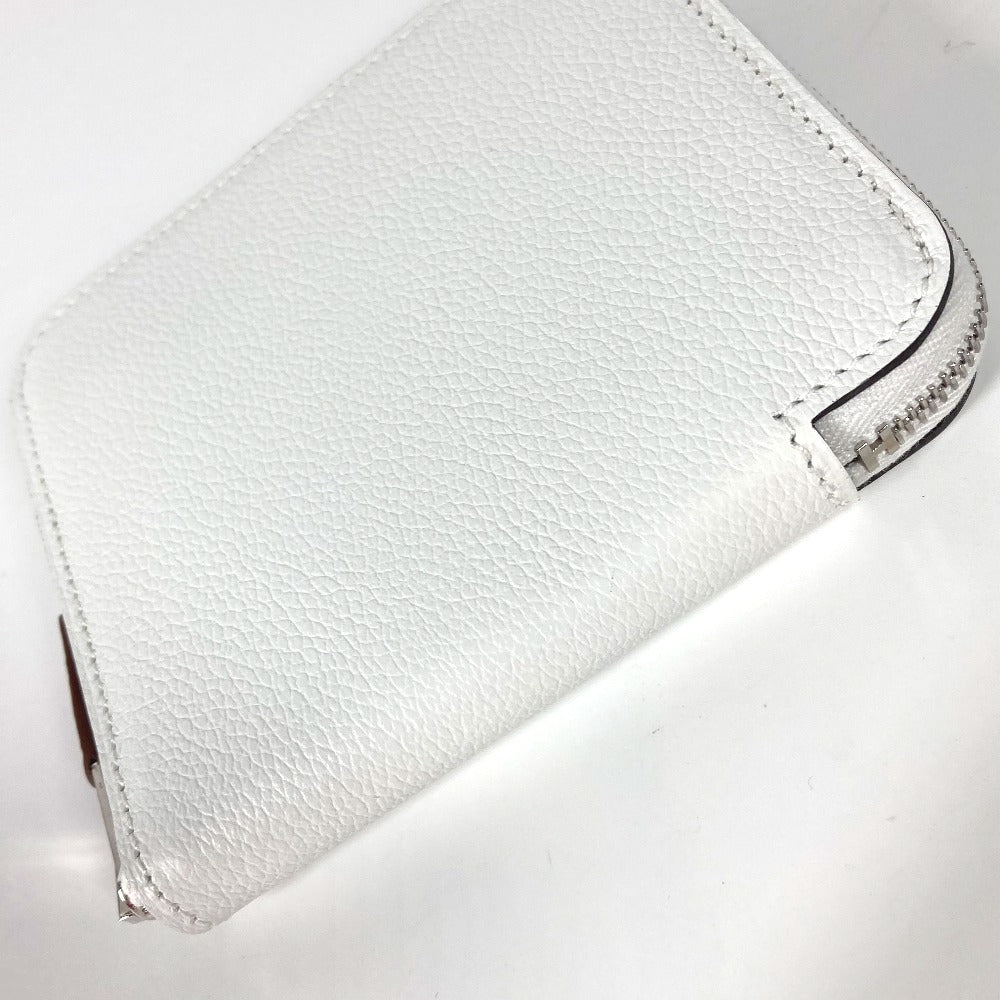 HERMES Azap Silkin Compact Coin Purse Wallet Leather Women's White